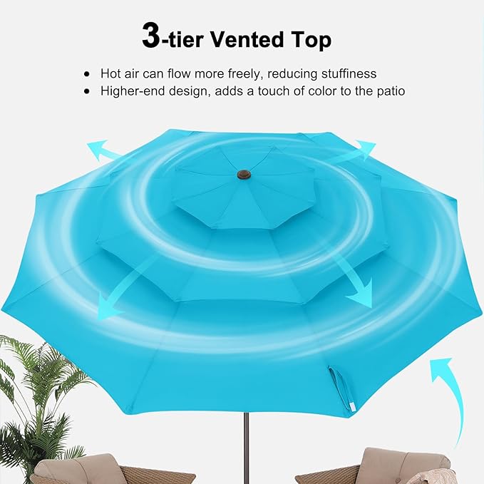 ABCCANOPY 10Ft 3 Tiers Market Umbrella, Outdoor Table Umbrella for Patio, Deck, Backyard (Turquoise)