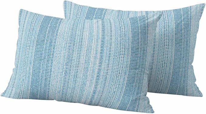 Abstract Blue Outdoor Pillow Covers 20"x12" Set of 2, Rustic Farmhouse Minimalist Blue Vertical Striped Lines Waterproof Throw Pillow Covers for Patio Furniture, Decorative Cushion Covers for Porch