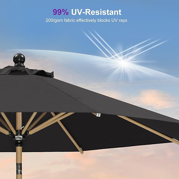 PURPLE LEAF 8 Feet Patio Umbrella Outdoor Table Umbrella Aluminum Market Umbrella with Push Button Tilt & 8 Sturdy Ribs and Crank Round Sun Umbrella for Garden Patio Balcony, Black