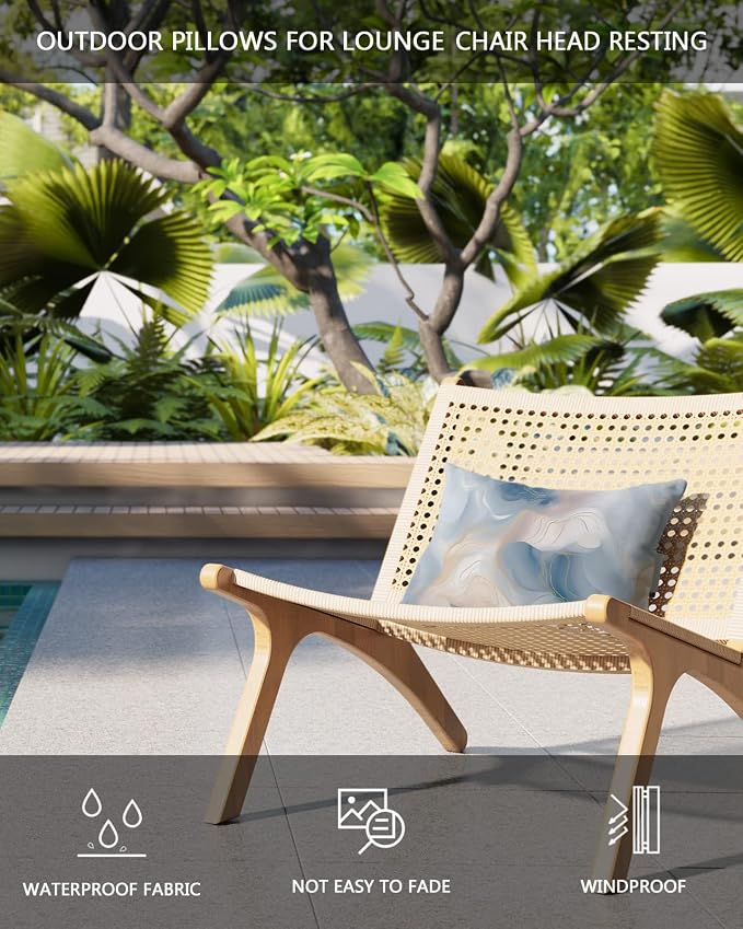 Outdoor Pillows Covers with Inserts Marble with Gold Lines Pink Blue Gradient Texture Waterproof Pillow with Adjustable Strap Throw Pillows for Patio Furniture Recliner Lounge Chair, 12x20 inch, 1PCS