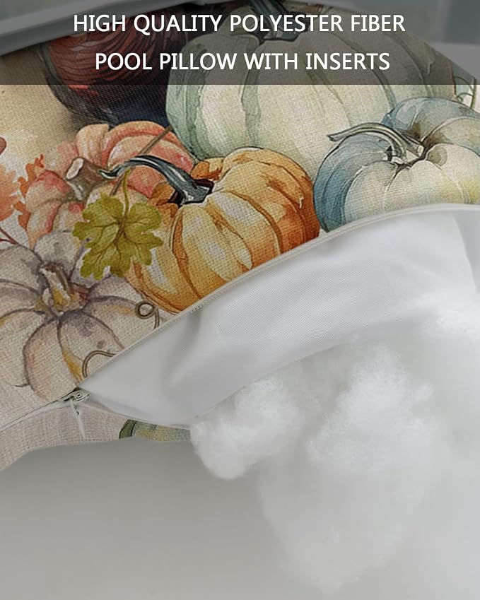 Outdoor Pillows Covers with Inserts Thanksgiving Watercolor Turkey Pumpkin Maple Leaves Waterproof Pillow with Adjustable Strap Throw Pillows for Patio Furniture Recliner Lounge Chair, 12" x 20", 2PCS