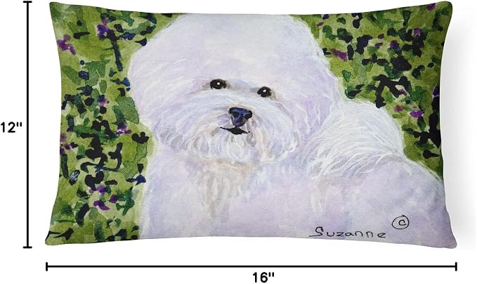 Caroline's Treasures SS8817PW1216 Bichon Frise Canvas Fabric Decorative Pillow Machine Washable, Indoor Outdoor Decorative Pillow for Couch, Bed or Patio, 12HX16W