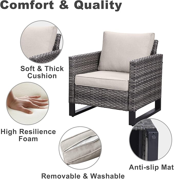 Belord 6 Piece Outdoor Furniture Patio Wicker Sofa Set, Oversize Outdoor Dining Chairs with Rattan Ottomans, Conversation Sets Patio Furniture Come with Removable Washable Cushion Beige