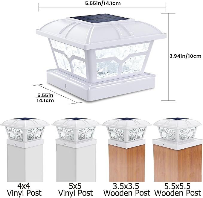 SIEDiNLAR Solar Post Cap Lights Outdoor 2 Color Modes 8 LEDs for 4x4 5x5 6x6 Posts Fence Deck Patio Decoration Warm & Cool White Lighting (4 Pack)