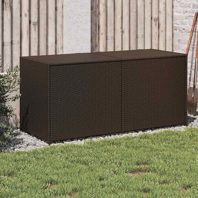Brown PE Rattan Garden Storage Box with Water-Proof Inner Bag and Gas Spring Lid, Large Patio Storage Box for Cushions and Blankets