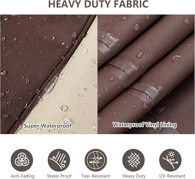Rileytee Patio Furniture Set Covers, 4 Piece, 600D Heavy Duty Waterproof, for Loveseat, Chair and Coffee Table, (Beige and Brown,Medium)