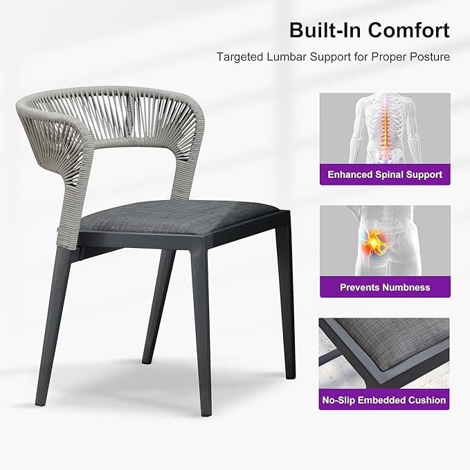 PURPLE LEAF 5 Pieces Oversized Round Aluminum Wicker Rattan Patio Dining Set for Lawn Backyard Deck Grey