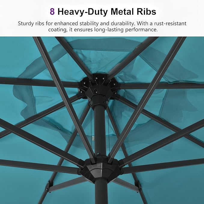 PURPLE LEAF 11.5' x 8' Patio Market Umbrella Outdoor Table Sun Umbrellas with Crank 8 Aluminum Sturdy Ribs for Pool Deck Backyard Beach Turquoise Blue