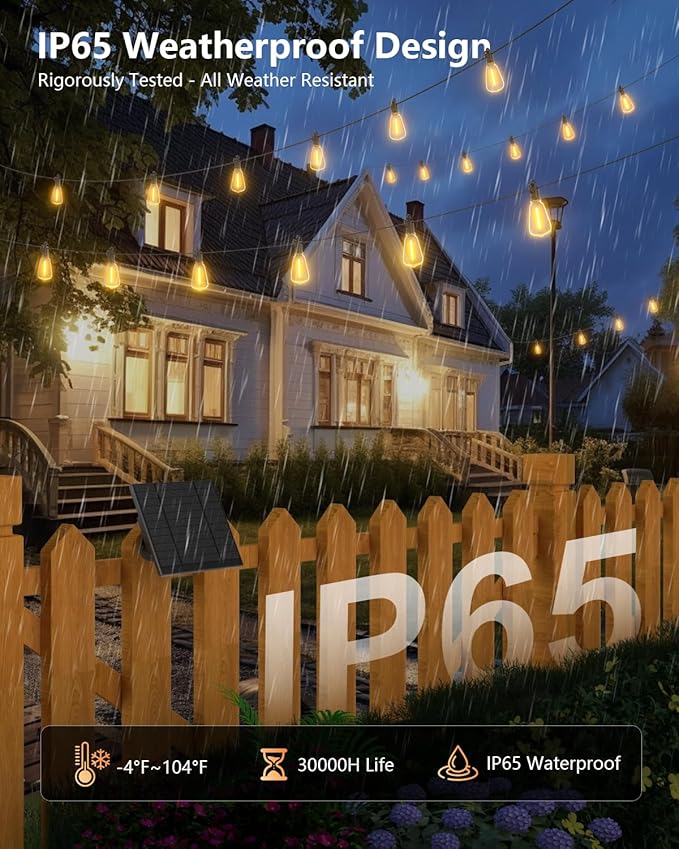 Brightown 76FT Solar String Lights Outdoor, 23+2 Shatterproof LED Lights | Waterproof, Remote Control, Dimmable, Timer, 3 Light Modes, Commercial Grade Patio Lights for Garden, Backyard, Party Decor
