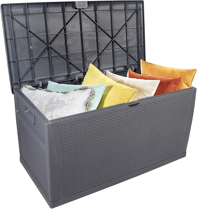 Gray 120 Gal Outdoor Storage Deck Box, Patio Container for Garden Tools, Seat Chest for Backyard Deck Balcony, Patio Storage Chest Deck Box for Cushions, Garden Tool Organizer 47" L x 24" W x 24.8" H