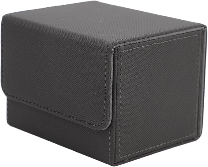Zunate Card Deck Box for Tarot or Game Cards, Large Capacity PU Leather Storage Box/Cover with Magnetic Flap Lid, Holds 100 Cards, Soft Felt Lining, Black Finish (Grey)