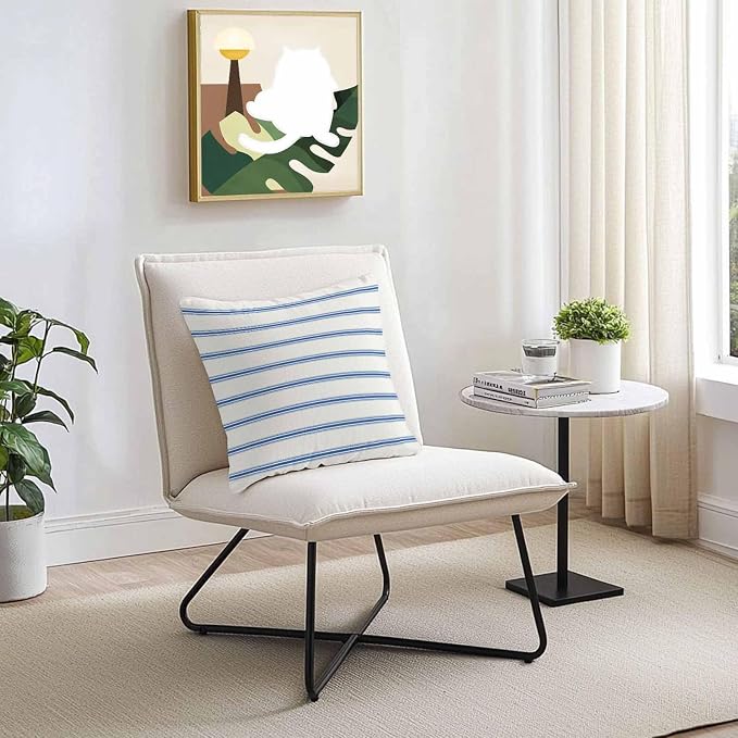 Vandarllin Outdoor Throw Pillows Covers 26x26 inch Set of 2 Waterproof Blue Stripes Decorative Zippered Cushion Covers for Patio Furniture, Abstract Lines Striped Lumbar Pillowcases