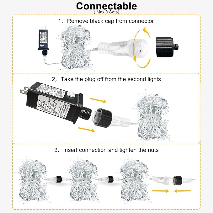 White Christmas Lights Outdoor, 33ft 400 LED Icicle Lights for Outside | Twinkle Lights Plug in 8 Modes Timer Waterproof for House Eaves Patio Window Wedding Party Holiday Decorations, Clear Wire