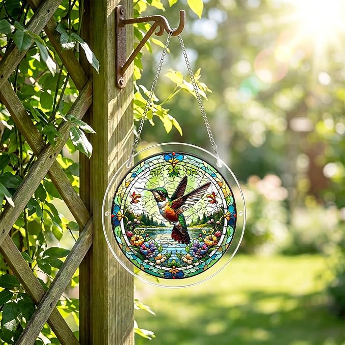 Acrylic Puzzle Suncatcher, Hummingbird Stained Glass Window Hanging, Sun Catcher Puzzle Kit Home Garden Decor, Creative Mothers Day and Birthdays Gifts for Mom, Wife, Sisters, 7.87 inch