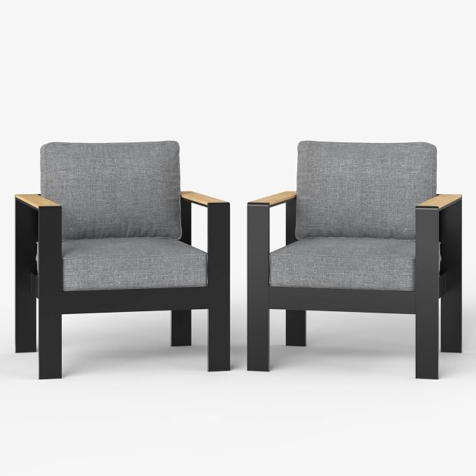 LayinSun Aluminum Outdoor Furniture Set 2 Chair, Outside Patio Deep Seating Conversation Set with Upgraded Washable Thick Cushion