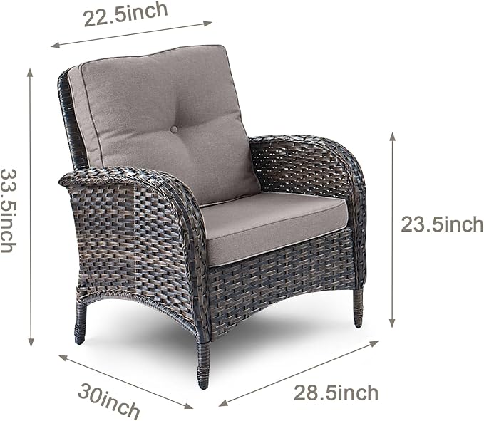 HUMMUH 3 Pieces Patio Furniture Set Outdoor Wicker Bistro Rattan Chairs with Glass Top Side Table and Thickened Cushions for Porch Deck Backyard Poolside