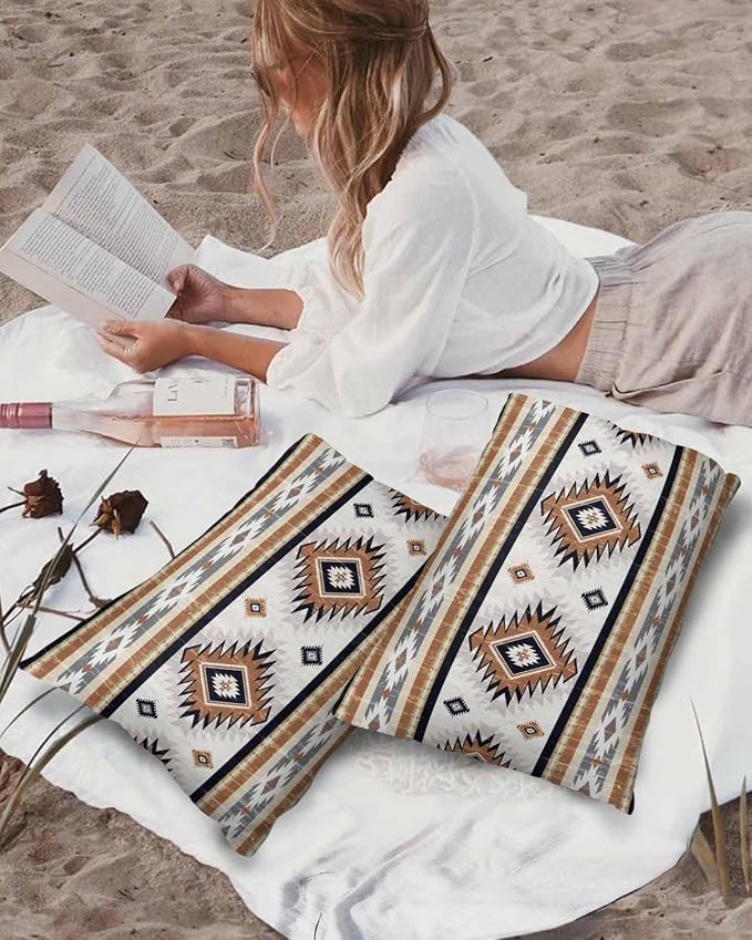 Outdoor Waterproof Throw Pillow Covers Set of 2 Orange Boho Aztec Lumbar Pillowcases 20x12 Inches Southwest Tribal Geometric Patio Decorative Pillows Cushion Case Patio Pillows for Couch Bed Garden