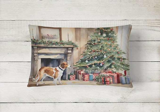 Caroline's Treasures DAC2652PW1216 English Foxhound Cozy Christmas Throw Pillow Machine Washable, Indoor Outdoor Decorative Pillow for Couch, Bed or Patio, 12HX16W