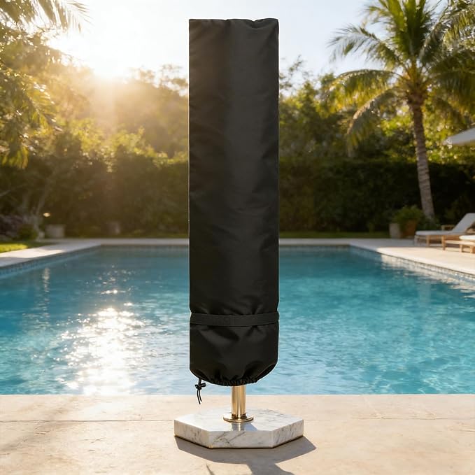 LBTING Patio Umbrella Cover, Outdoor Umbrella Covers 75H x 20W Inches Fit 8ft to 11ft Umbrella, 420D Waterproof Windproof Dust-proof UV-Resistant Furniture Cover - Black