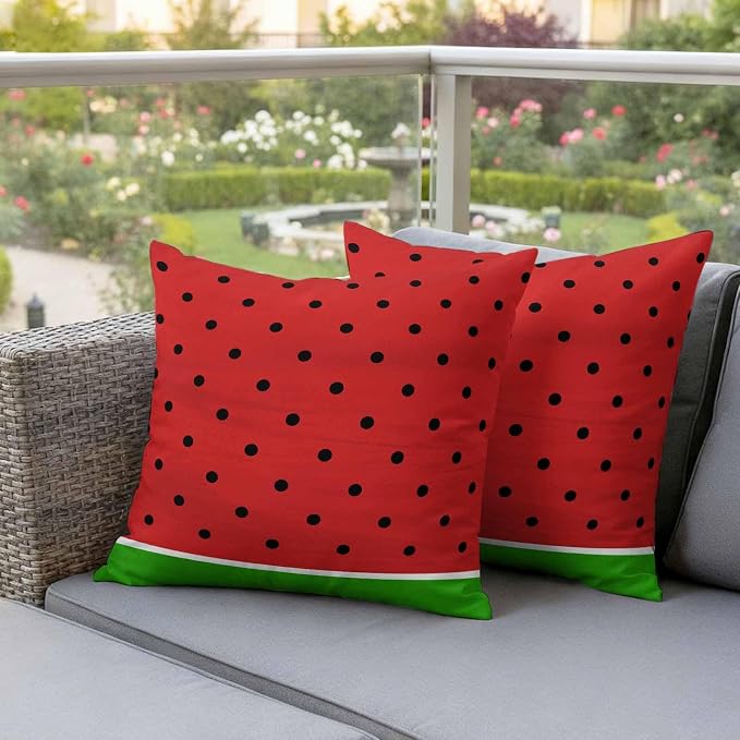 JasmineM Outdoor Pillow Cover 16x16 Inches Set of 2 Watermelon Fruit Waterproof Throw Pillow Covers Red Green Decorative Pillowcases Garden Cushion Case for Patio Couch Sofa