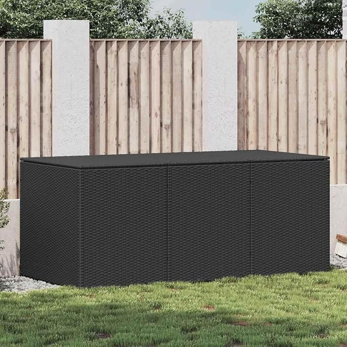 Large Outdoor Garden Storage Box 70.9 Inch Rectangular Deck Bin for Patio Furniture Cushions Tools Weather-Resistant Poly Rattan Container Black