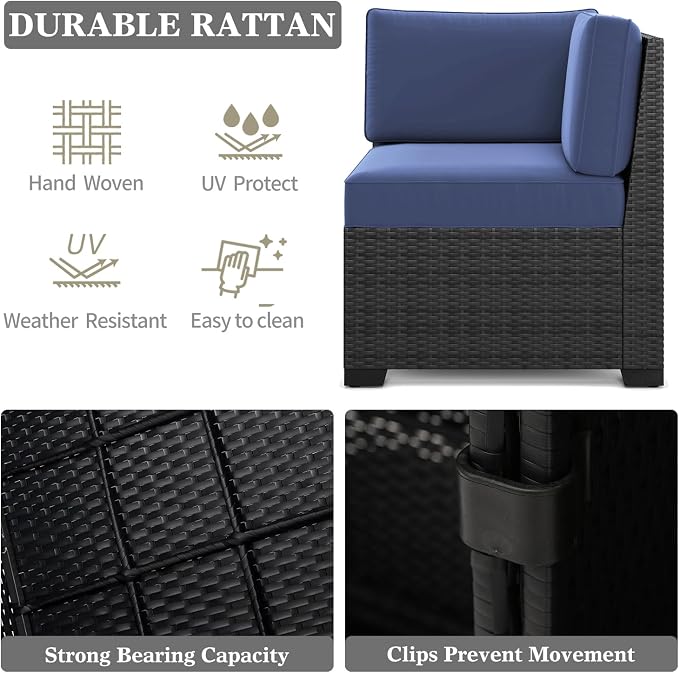 LayinSun 10 Pieces Patio Furniture Set with Fire Pit Table, Black Rattan Modular Sectional Outdoor Conversation Sofa Set, Swivel Rocking Chairs Set