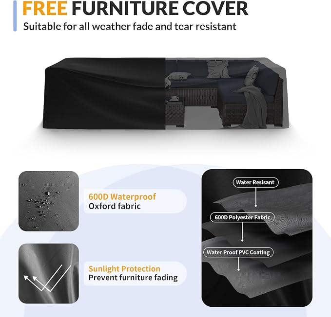 Patio Furniture Set, 7 Pieces Outdoor Modular Conversation Set Wicker Sectional Sofa for All Weather Rattan Patio Couch for Porch Garden Backyard Balcony Poolside (Grey)