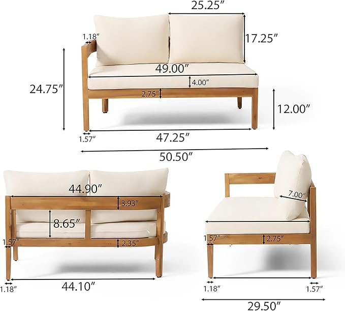 Merax 2 Piece Patio Outdoor Conversation Set, All-Weather Curved Acacia Wood 2 Loveseat Sofas with Cushions for Backyard Deck Poolside,Free Combination, Teak+ Beige