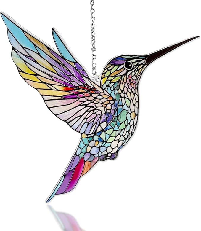 Hummingbirds Suncatcher Stained Glass, Hummingbird Suncatcher Ornament, Hummingbird Suncatcher for Grandma/Mom/Women (Colorful)