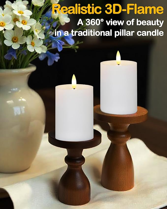 Gmnee 3"x4" Outdoor Waterproof Flameless Candles with Remote and Timers, LED Candles, Battery Operated Candles, Electric Fake Pillar Candles for Patio, Porch, and Lanterns Decor (White, Plastic)