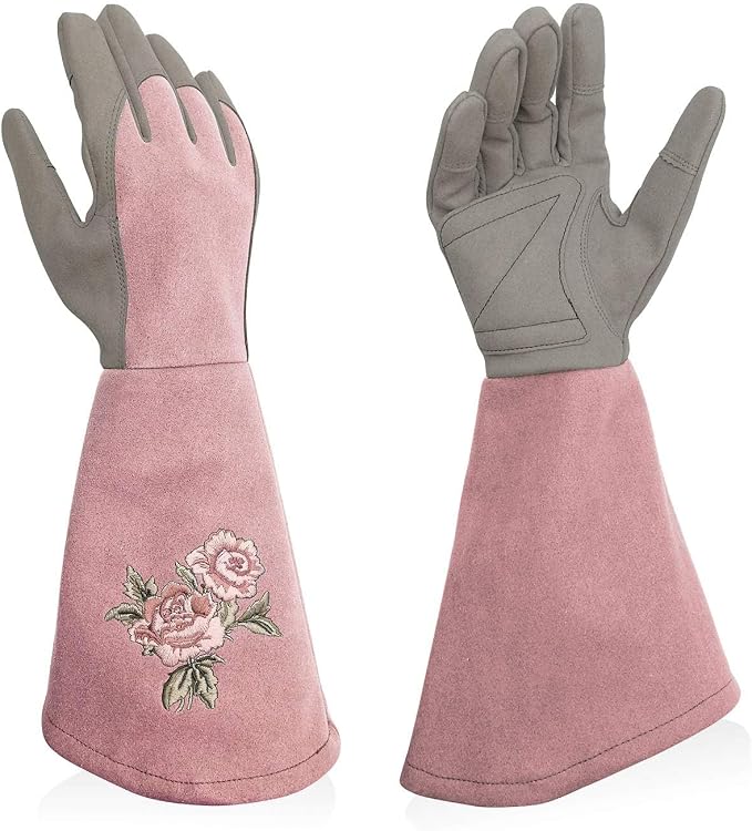Rose Pruning Gloves with Forearm Protection, Thorn Resistant | Embroidery Design with Extra Long Cuff for Gardening and Pruning Tasks