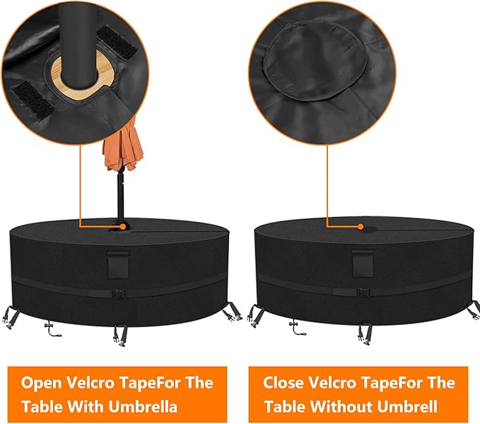 Kovshuiwe Round Patio Table Cover with Umbrella Hole - 60" Dia x 23.6" H Heavy Duty Waterproof 600D Oxford Fabric Outdoor Lawn Patio Furniture Covers (Cover Size，NOT Table Size)