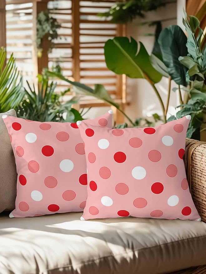 Waterproof Outdoor Pillow Set of 2 Red Polka Dots Decorative Throw Pillows Cover & Insert 16x16 Inch Pillowcase Funny Circles Spots Square Pillows for Couch Sofa Bed Patio Furniture Indoor Outdoor