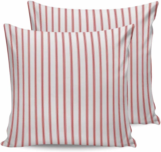 Outdoor Waterproof Throw Pillow Covers Set of 2 Red Stripes Pillowcases 20x20 Inches Red Beige Vertical Striped Patio Decorative Pillows Cushion Case Patio Pillows for Couch Bed Chair Garden