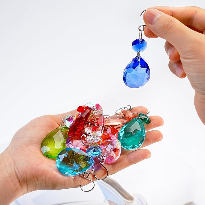 10 Pcs Blue Crystal Bauhinia Suncatcher Prisms Chandelier Window Decor | Blue Crystal Bauhinia Prisms Suncatcher Pendants 3 Inch Chandelier Beads Replacement Hanging for Window Garden Wedding Decor