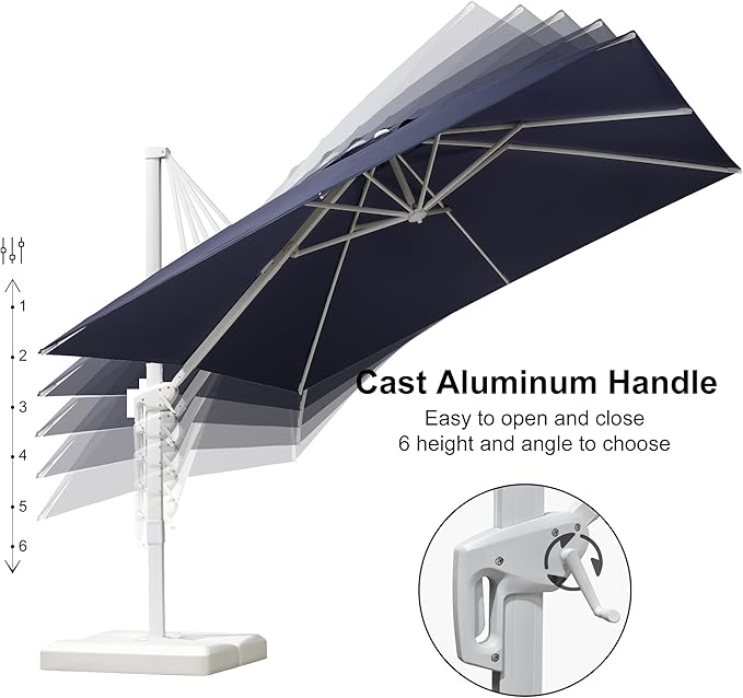 PURPLE LEAF 9' × 11.5' Patio Umbrella White Cantilever Umbrella Aluminum Square Outdoor Offset Umbrella Hanging Windproof with 360° Rotation for Garden Deck Pool, Navy Blue