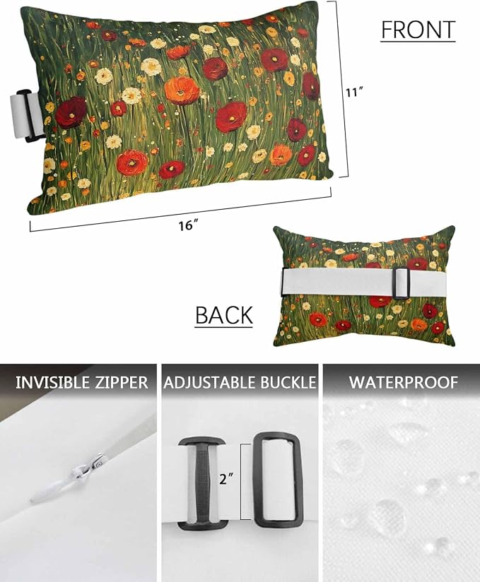 Pack of 2 Outdoor Lumbar Cushions with Inserts, Spring Flowers Oil Painting Texture Waterproof Fluffy Fade Body Pillows, Patio Furniture Pillow for Home Balcony Garden Decor 11x16IN