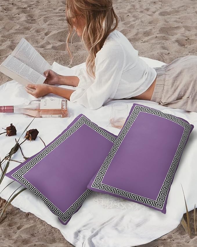 Prime Leader Outdoor Waterproof Pillow Covers Set of 2, Chinese Style Pattern Purple Background Patio Throw Pillow Covers, Decorative Cushion Case for Couch Sofa Furniture Garden, 20x12 Inch