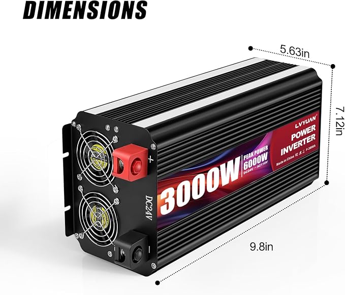 LVYUAN 3000 Watt Power Inverter 24V to 110V 120V DC to AC with 4 AC Outlets, LCD Display, USB Port & Remote Control for Home, RV, Vehicle, Truck, Off-Grid Solar System, Heavy Duty Outdoor Camping