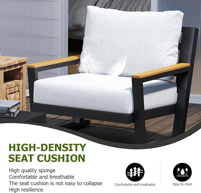 Aluminum Outdoor Patio Furniture Set with Coffee Table,4 Piece Patio Conversation Sets with Washable Thick Cushions, Outdoor Sectional Furniture Set for Porch, Balcony, Deck, Yard, Grey