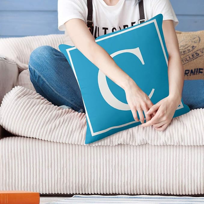 Monogram Initial Light Blue Outdoor Pillow Covers 18 x 18inches Decorative Pillow Case for Sofa Couch Bed (Pillow Insert Not Include)