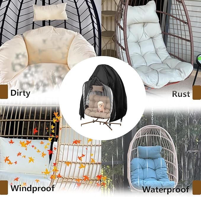 【Upgraded】Patio Egg Chair Covers with Zipper, Wicker Egg Swing Chair Covers, Waterproof Heavy Duty Weather Resisatnt Outdoor Chair Cover, Windproof Hanging Chair Cover, 75" x 45", Khaki, 1 Pack