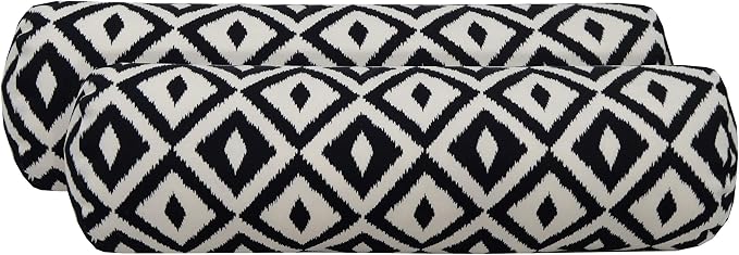 RSH Décor Neck Roll Pillows – Set of 2 | 24” x 8”| Indoor Outdoor Decorative Pillow for Patio, Porch, Beachhouse, Lounge Chair | Water & Fade-Resistant Fabric | Black & White Aztec Geometric