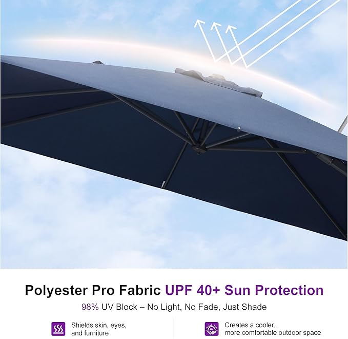 PURPLE LEAF 8' X 10' Swivel Outdoor Patio Aluminum Umbrella with Base Left-right Tilting Cantilever Offset Umbrella with UV Resistant Heavy Duty Fabric for Deck Pool Patio Backyard, Ocean Slate