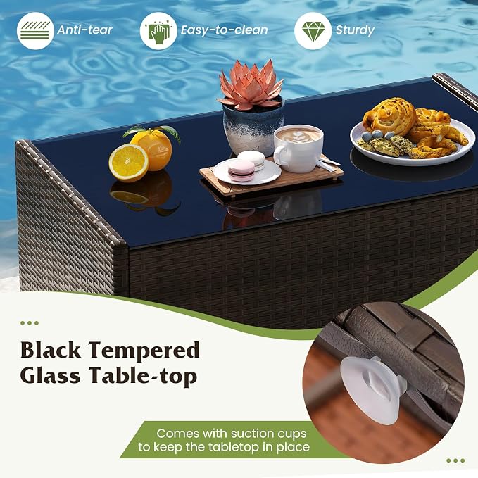 ORALNER 4 Pieces Patio Furniture Set, Rattan Chairs Loveseat with Soft Cushion Glass Table, Outdoor Wicker Conversation Set for Balcony Garden Backyard Porch Poolside (Gray)