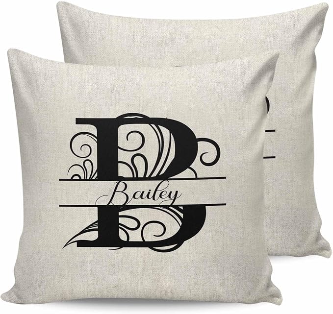 Personalized Gifts for Women/Men, Custom Pillow Case with Name Outdoor Waterproof Pillowcase, Letter B Customized Pillow Cases for Patio, Monogram Words Customs Pillow Cover 18" x 18", 2 Pcs
