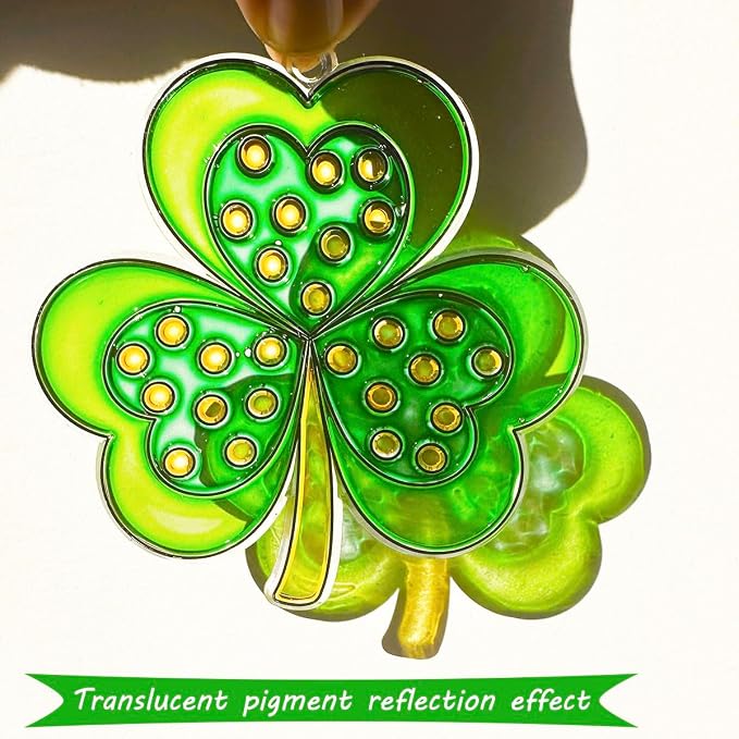 AUEKIV St. Patrick's Day Shamrock Suncatchers Ornaments DIY Window Paint Art Craft Kit 32pcs Irish Lucky Shamrock Four-Leaf Clover Rainbow Sun Catchers Decorations for Party Favors Activities Gift