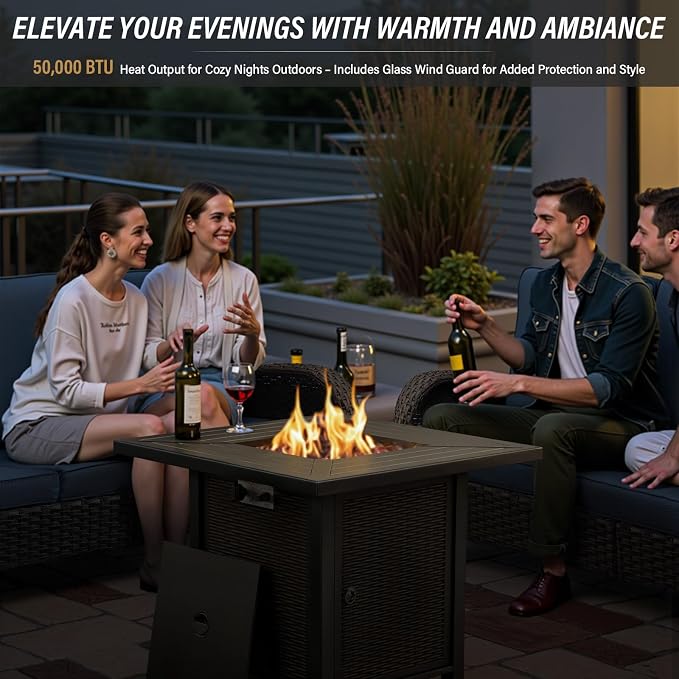 Belord 5 Pieces Patio Furniture Set with 50000 BTU Propane Fire Pit Table, All-Weather Patio Rocking Chairs, Loveseat Glider and Side Table for Outdoor Conversation Deck Poolside Backyard Grey