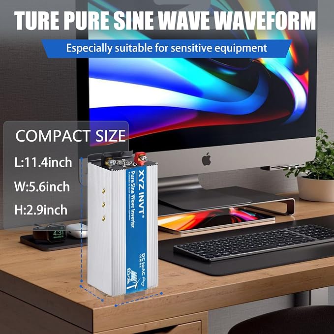 1800W Pure Sine Wave Inverter DC 36V to AC 110V 120V, 3600W Peak Power Inverter with 4 AC Outlets and LED Display for Car, Truck, Solar, Home Off Grid Over 90% Efficiency
