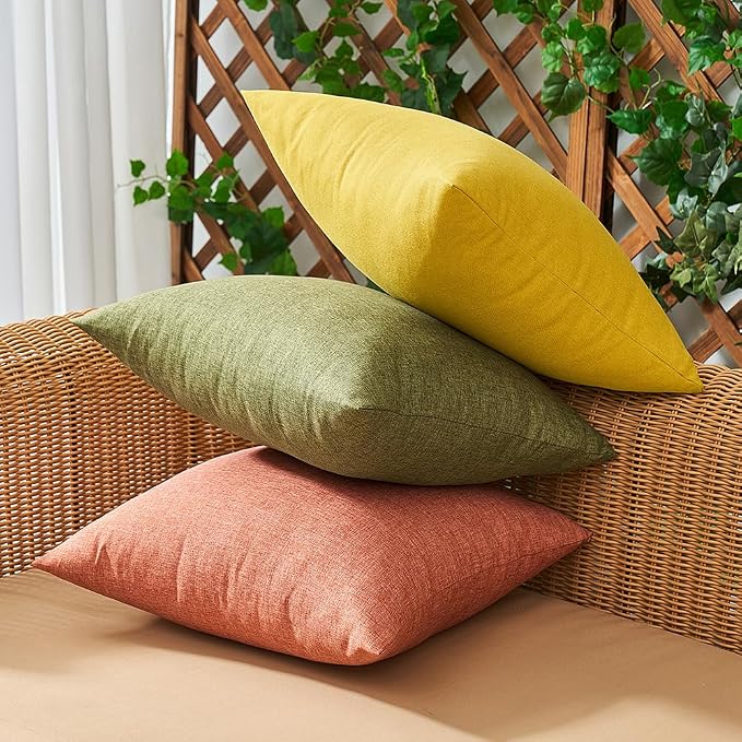 Outdoor Waterproof Throw Pillow Covers Coral Red 20x20 Set of 2 | Decorative Farmhouse Linen Pillowcases Solid Cushion Cases for Patio Tent Balcony Couch Sofa Living Room